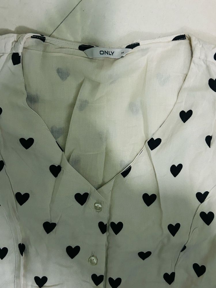 ONLY brand White Dress With Black Hearts