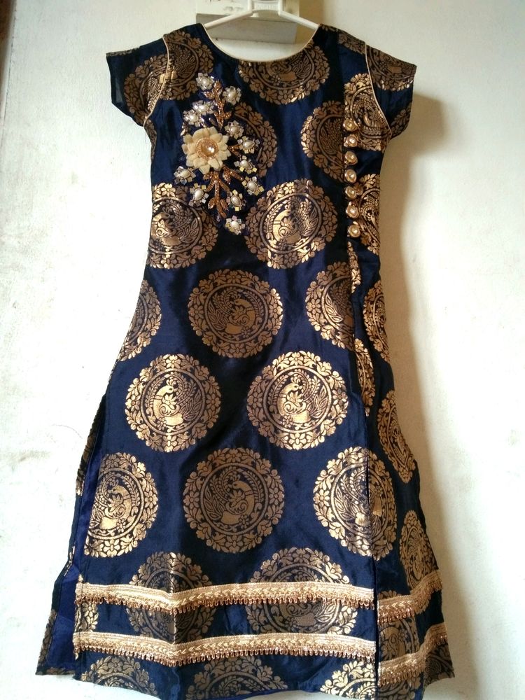 Royal Blue Banarasi Silk Dress