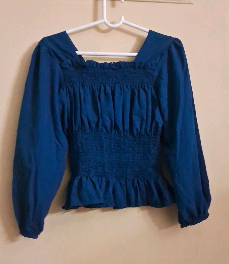 Korean Style Blue Ruffle Top