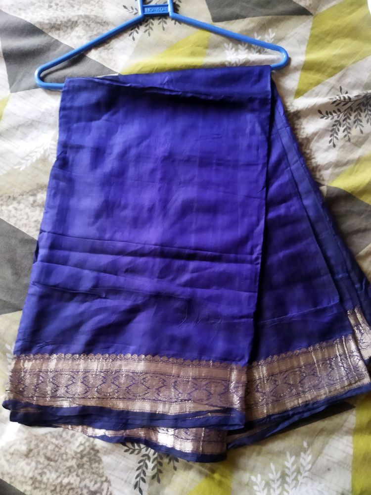 Navy Blue Silk Plain Saree