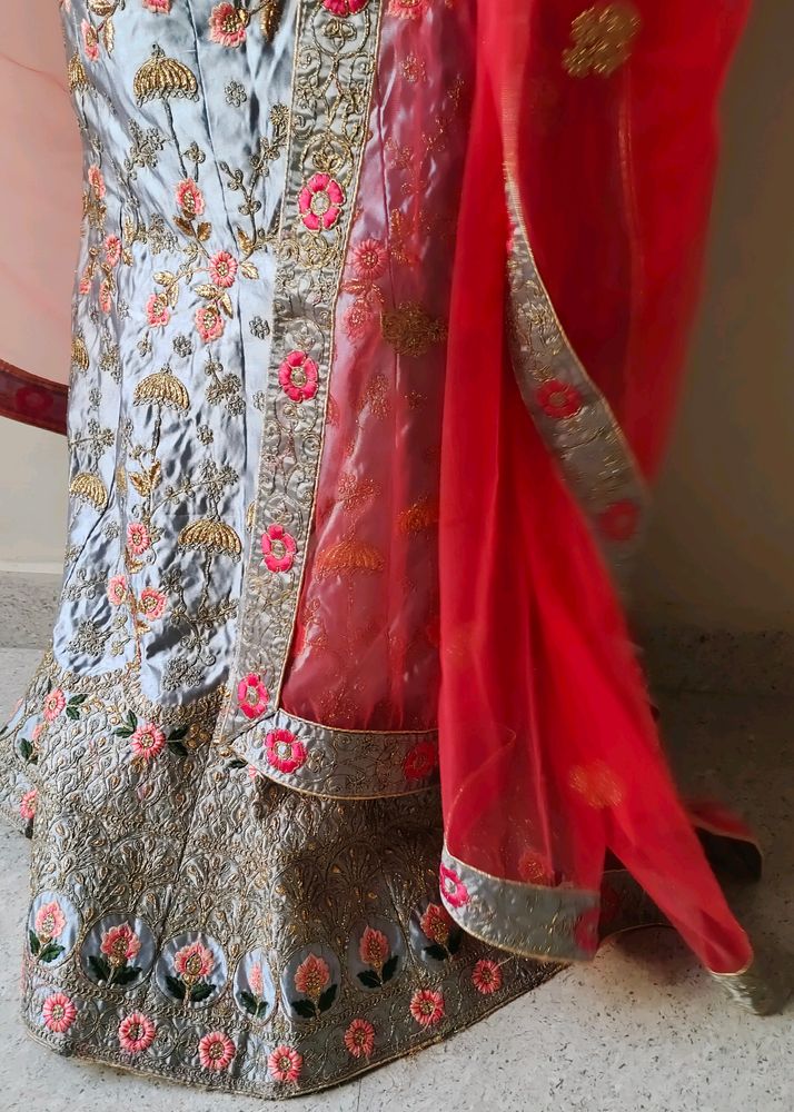 Grey Lehenga Choli With Pink & Golden Touch