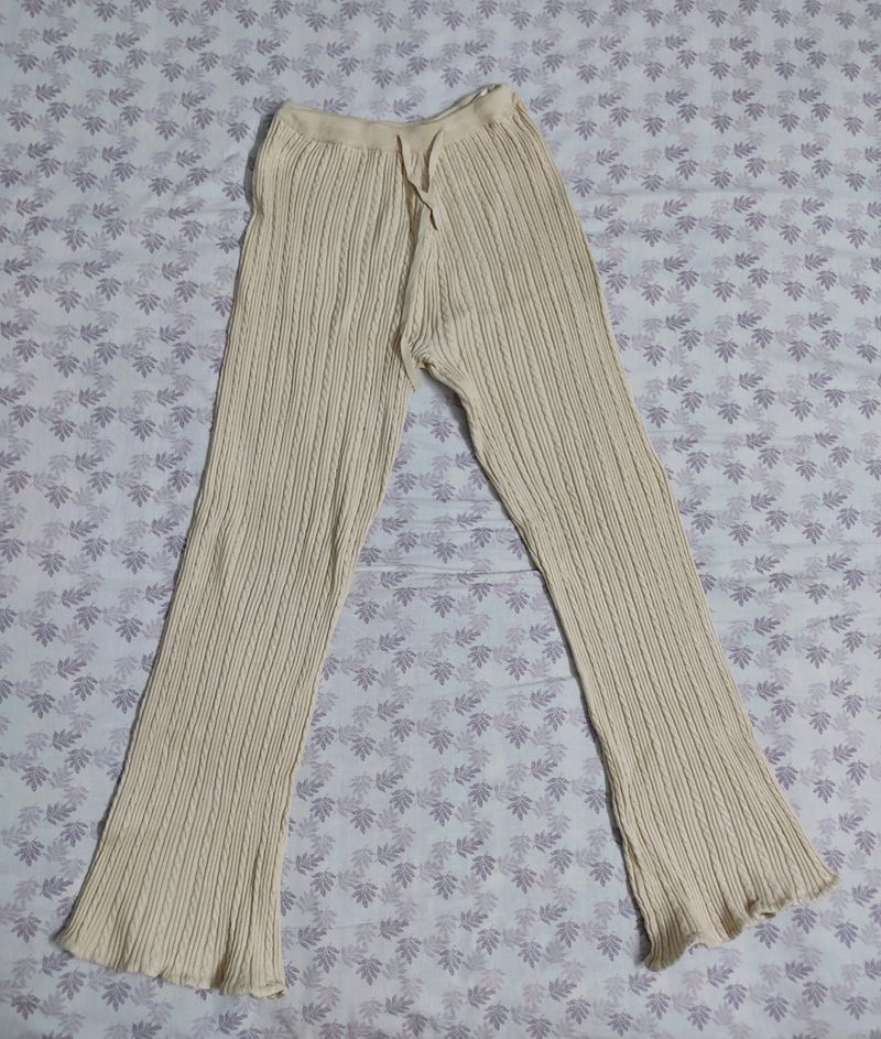 High Waisted Beige Bootcut Trousers