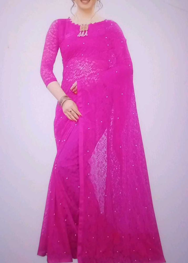 NEW Pink Net Saree