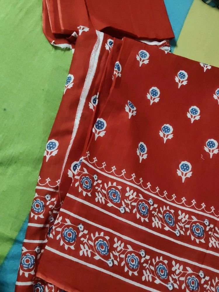 #Elegant Red Cotton Saree #SareeWithBlousePiece