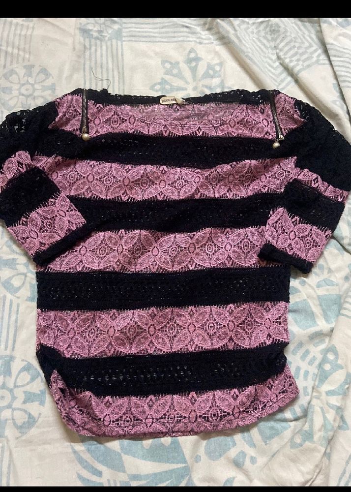 Net Black Purple Top