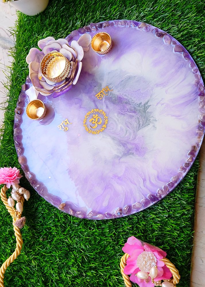 Lavender Colour Handmade Puja Plate