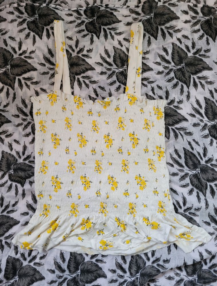 Cream Color Top With Yellow Floral Print