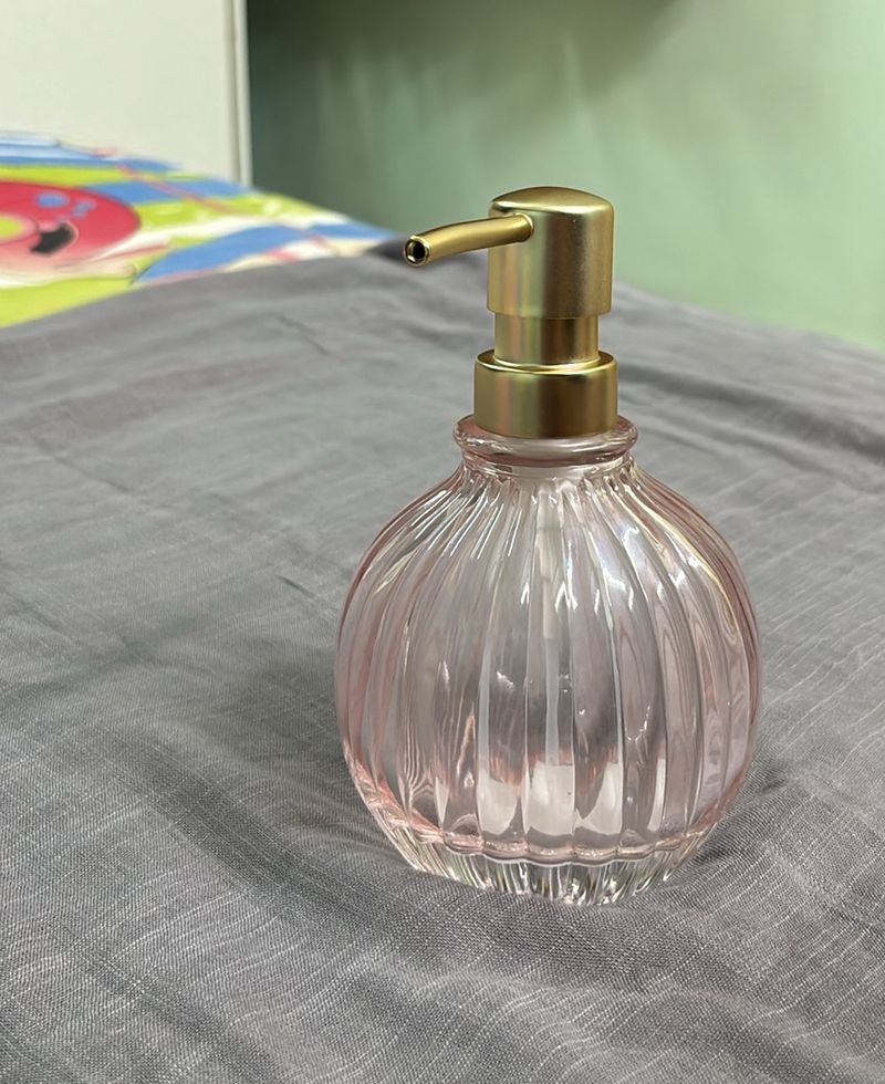 Pink Striped Glass Soap Dispenser 320ml