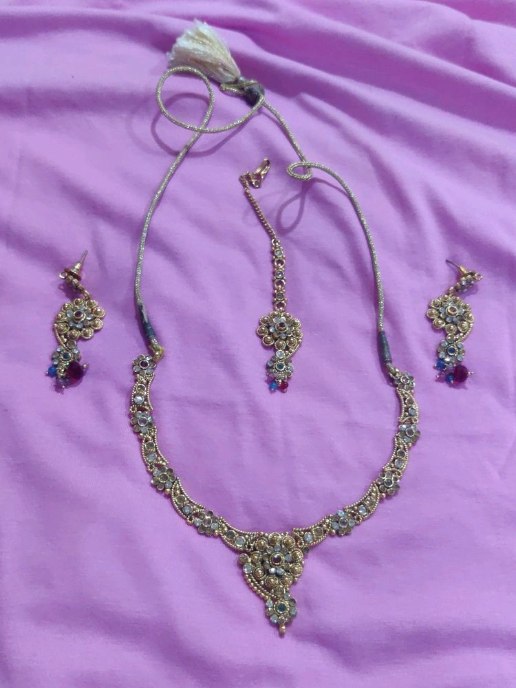 Polaki Necklace Set With Maang Tikka