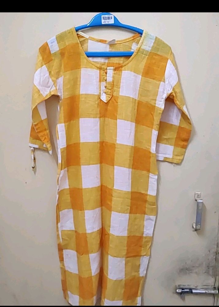 Mustard And White Checks Kurti