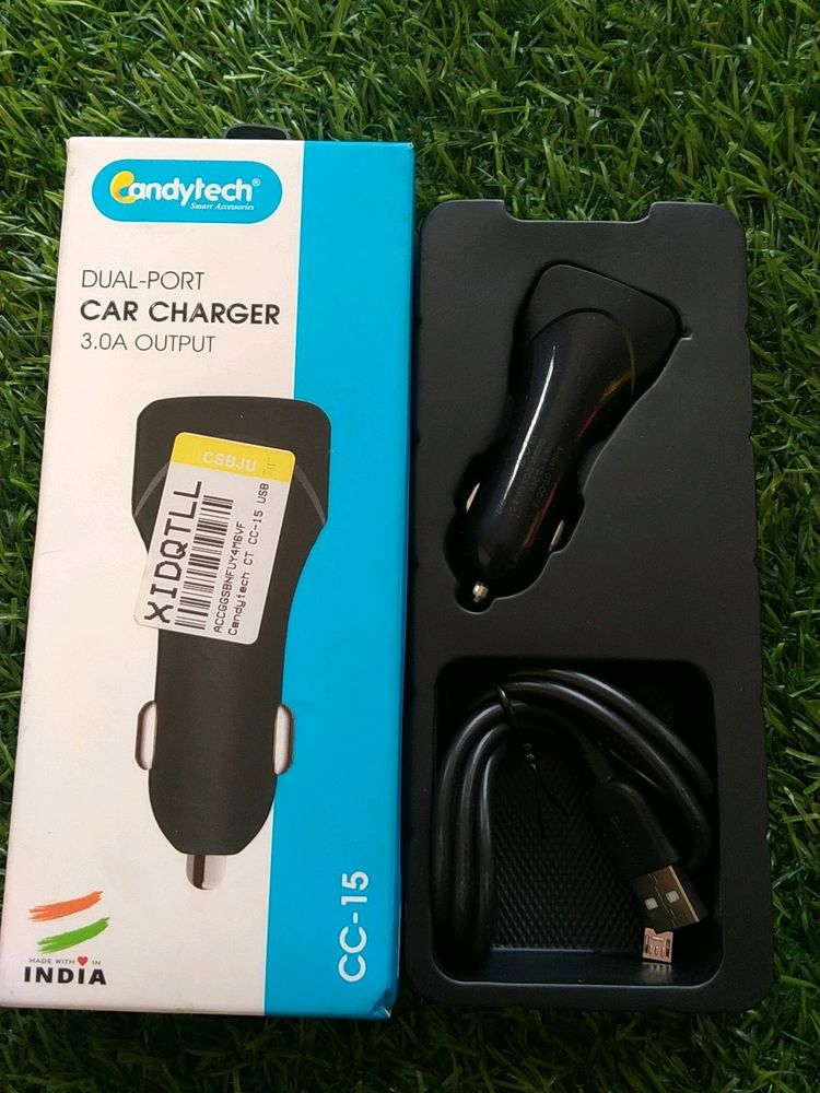 Candytech Dual Port Car Charger . Type-C Cable.