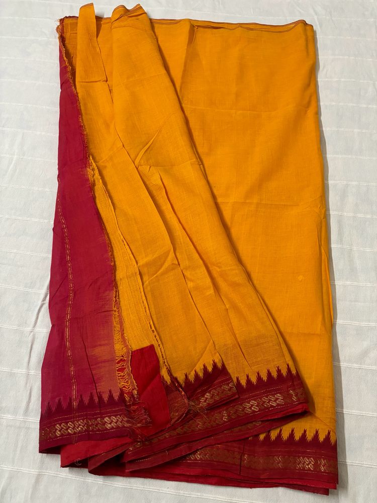 Temple Border Cotton Saree with Blouse