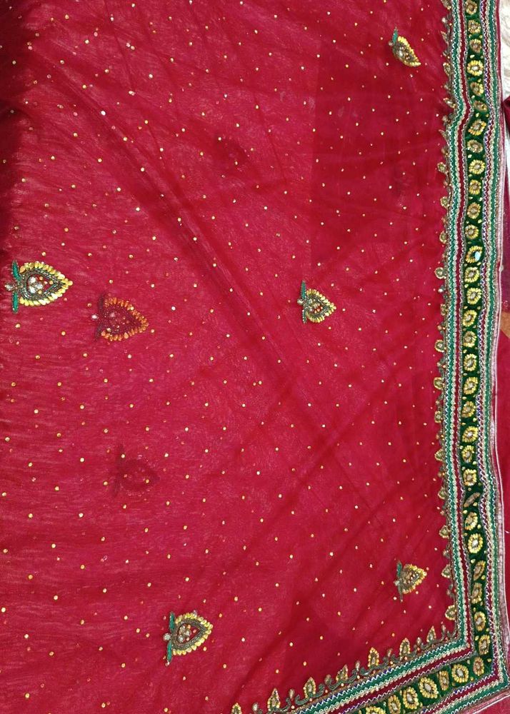 Embellished Border Party Wear Red Saree