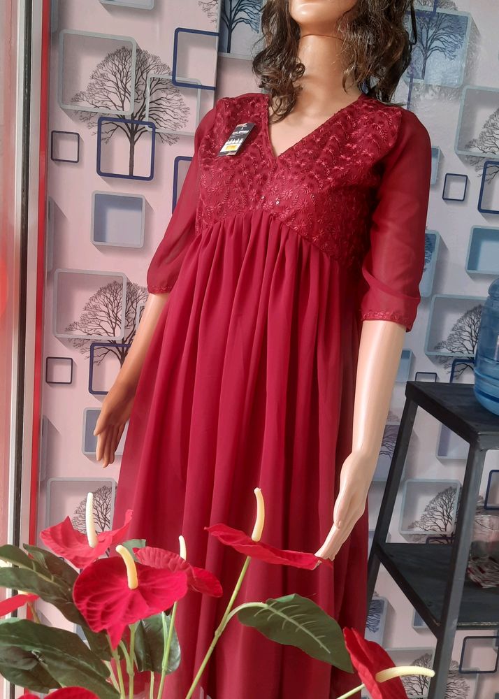 Red Alia Cut Kurti