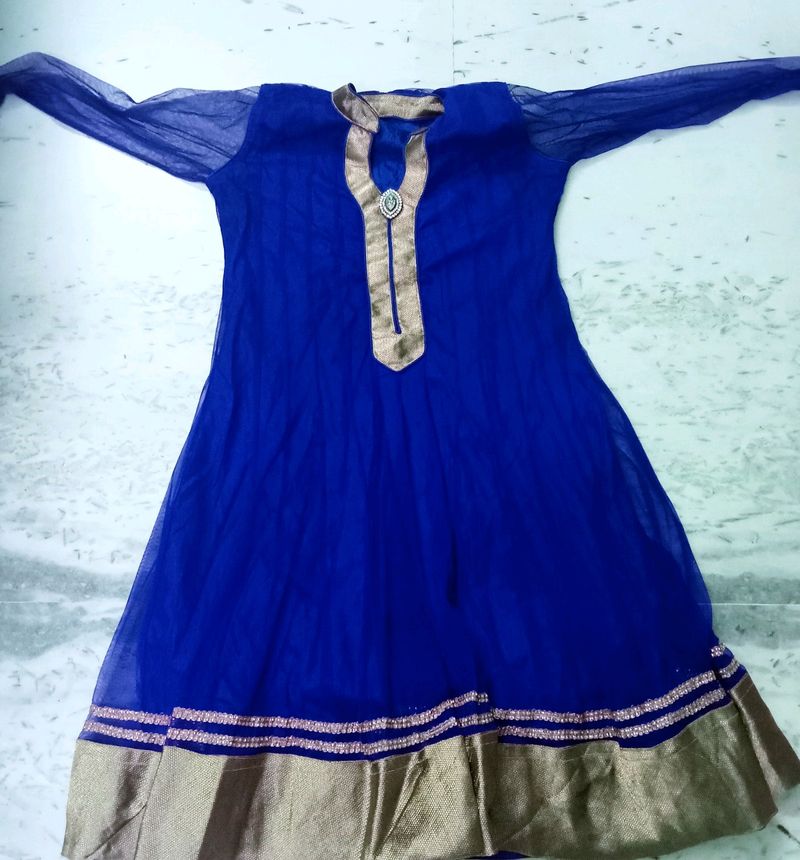 Navy Blue  Net Churidar With Churi Pant , Dupatta