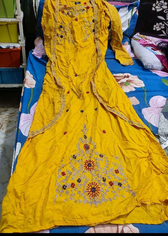 Yellow Shrug Stlye Gown Attached