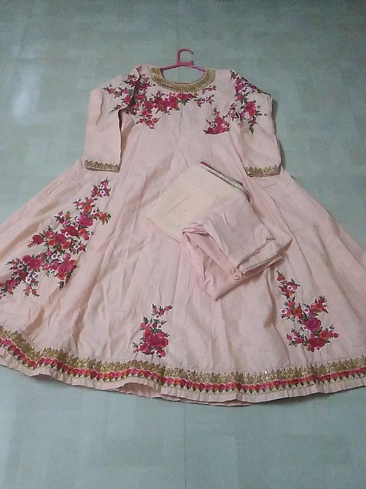 Peach Colour Anarkali Dress For Festive wear.