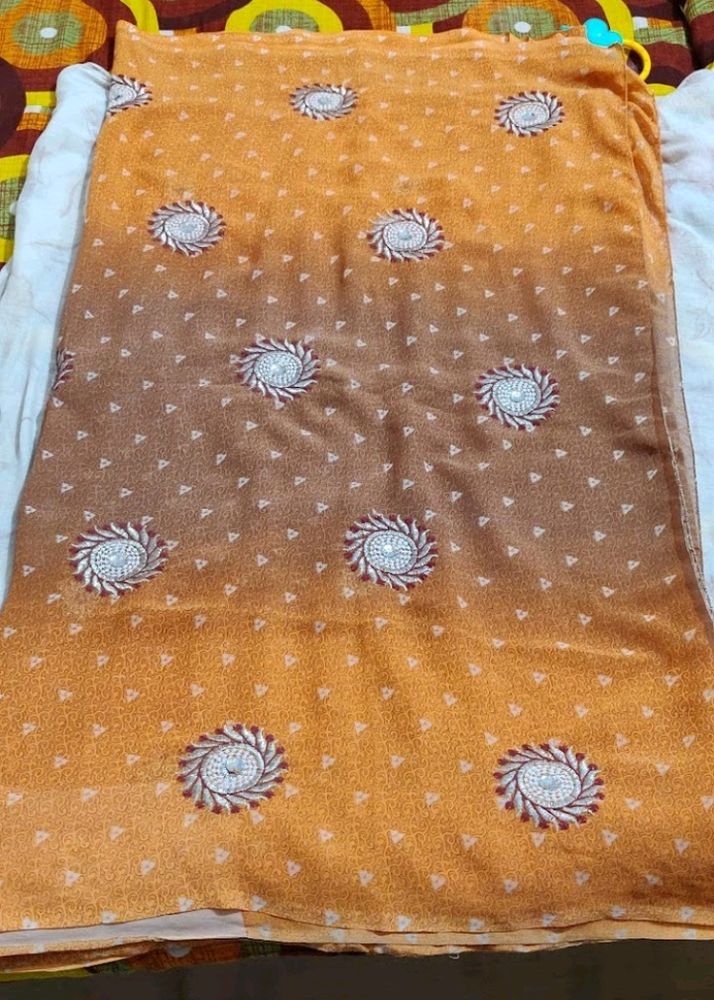 Orange Grey Contrast Saree