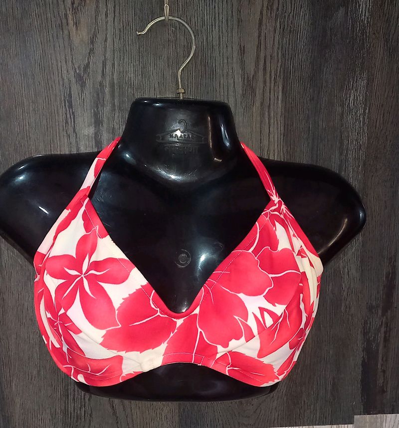 Red Tropical Print Bra