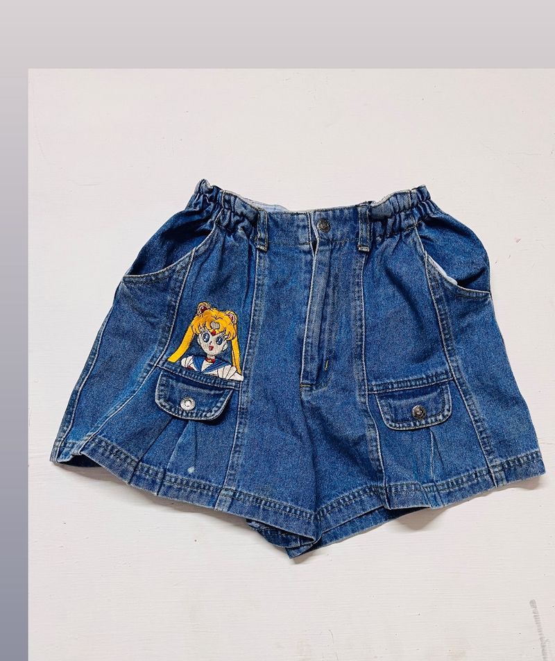 Vintage Skirt With Anime Embroidery