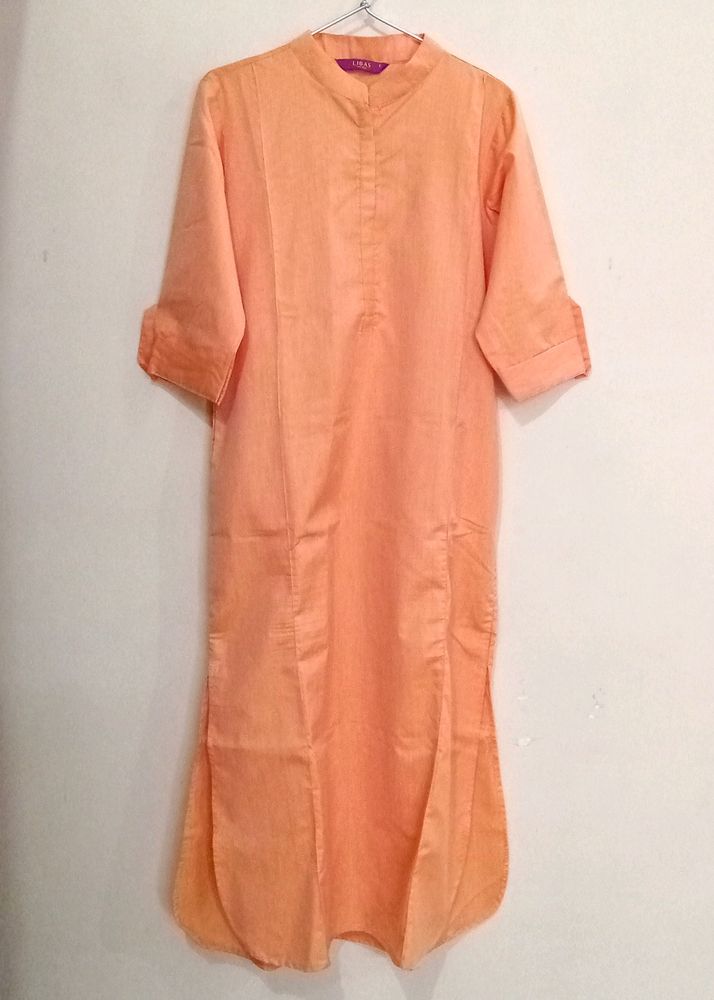 Libas Straight Orange and White Striped Kurta