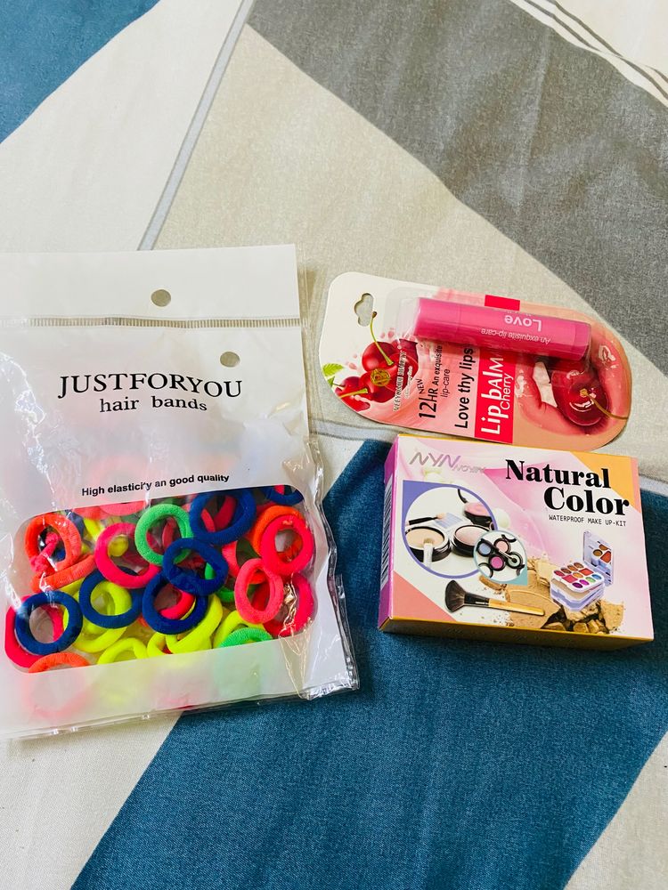 Combo Of 3 Makeup Box ,Lipbalm, Bubberbands