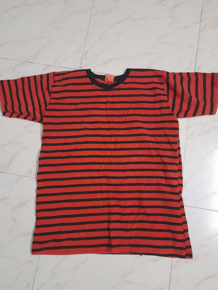 Red And Black Stripped Tshirt