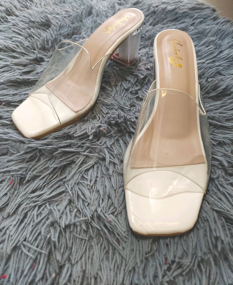 White Transparent Sandals 2.5 Inch Heels