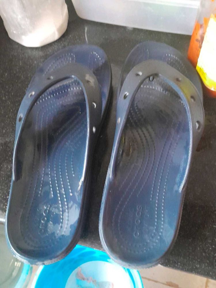 Used Crocs  Men And Women  Blue Flipflops