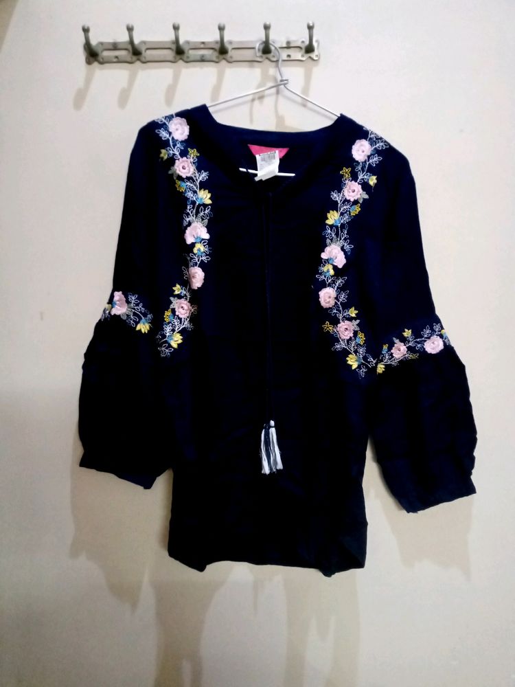 Embroidered Navy Blue Tunic