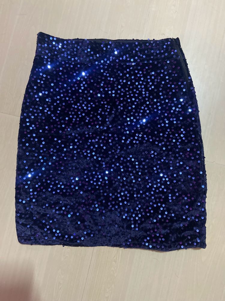 Blue Sequin Velvet Skirt