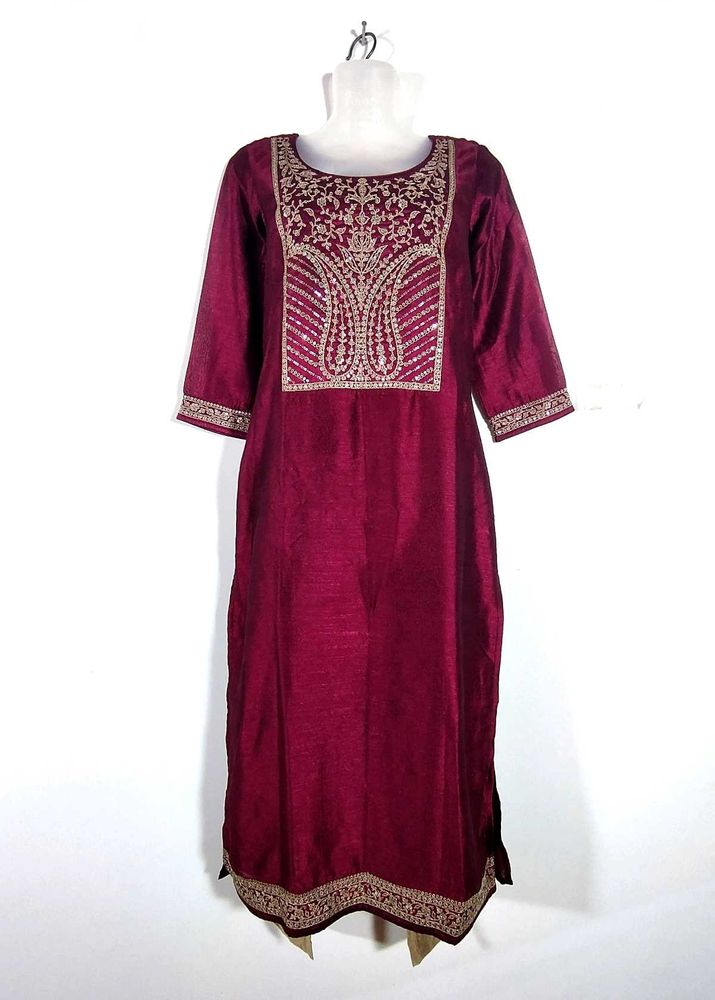 Maroon And Beige Kurta Set (Women's)