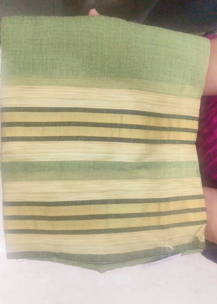 Plain Olive Green Cotton Silk Saree