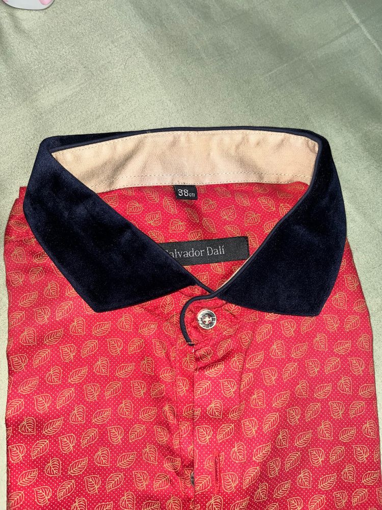 Red Shirt For Men-Velvet Collar- Party Wear -Mediu