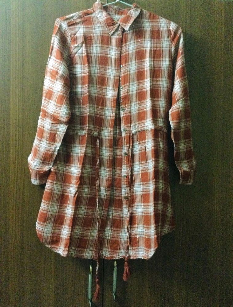 DNMX Checked Longline Shirt With Tie Up