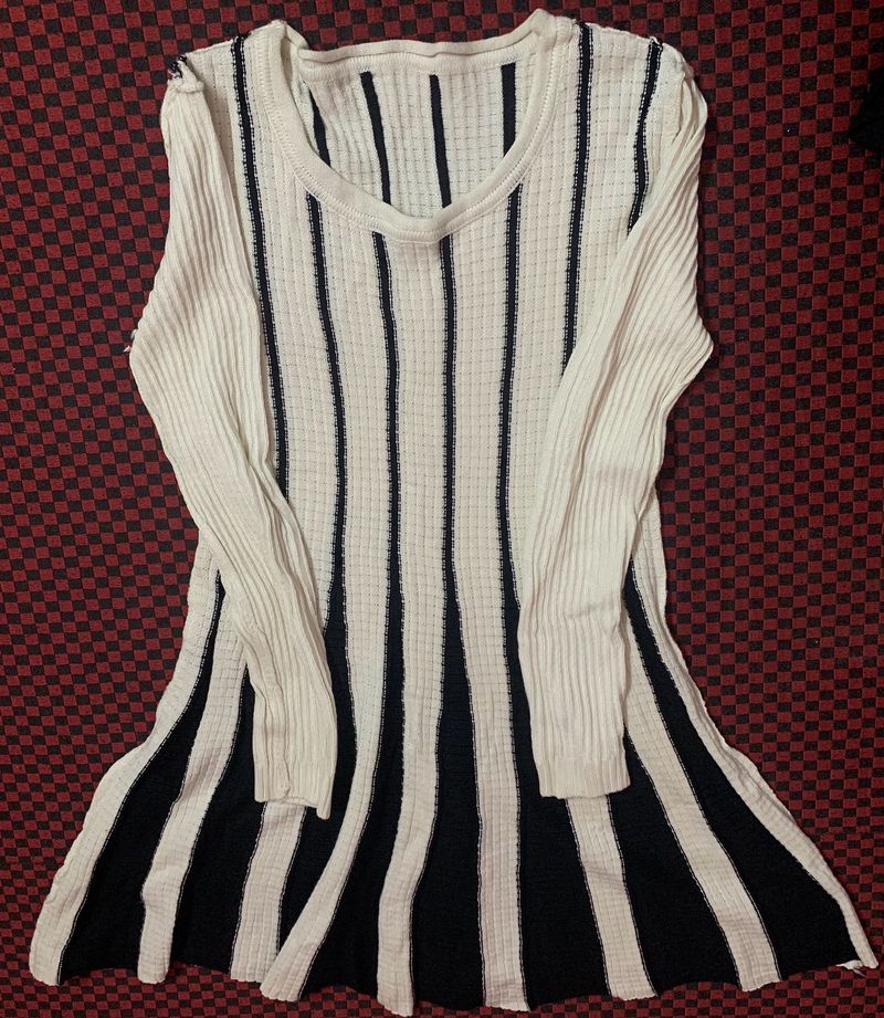 A Black Stripped White Flared Mini Dres