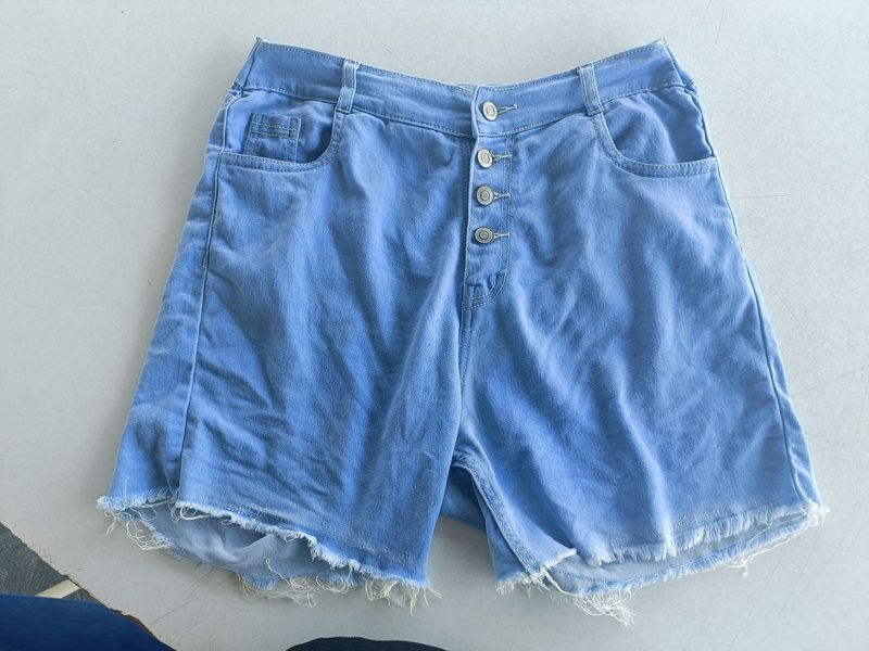 Light Blue Denim Shorts With Button Detailing