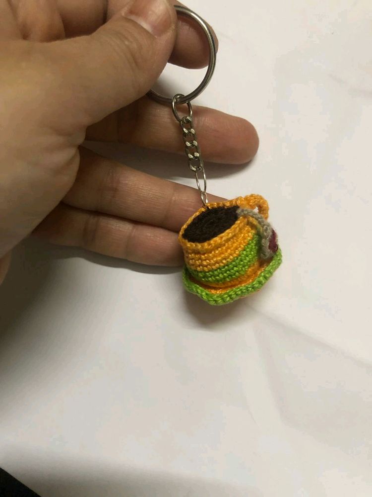 Crochet Cup Saucer Keychain