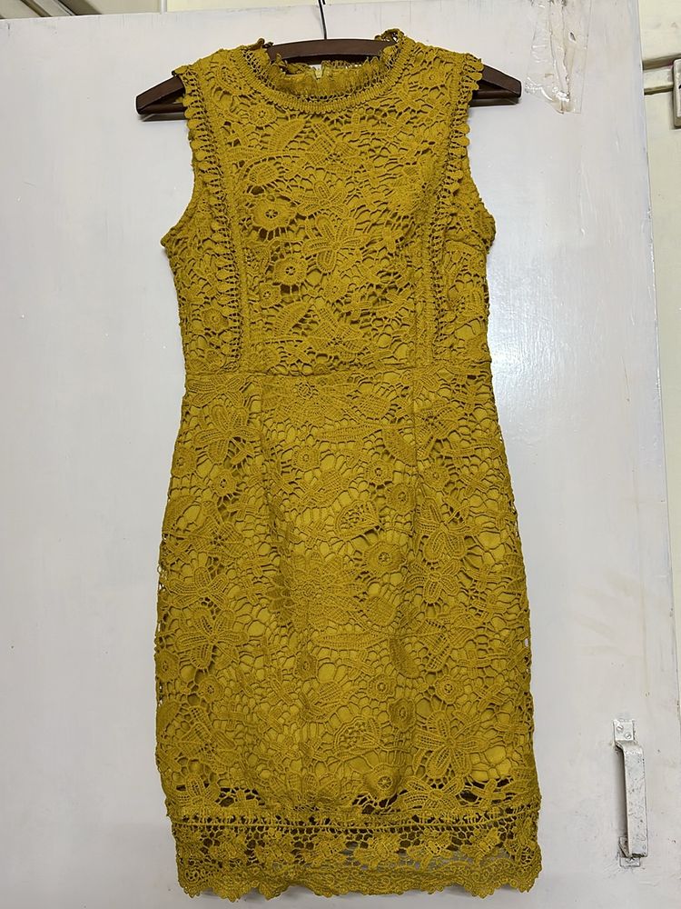 Mustard Lace Sleeveless Dress