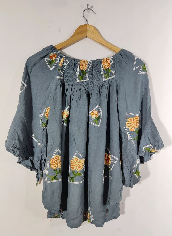 Grey Embroidered Top For Woman