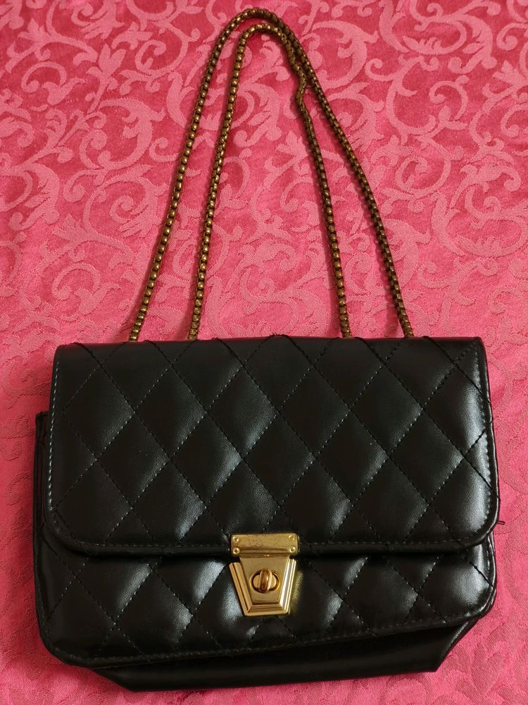 Black Leather Sling Bags For Women's Ladies