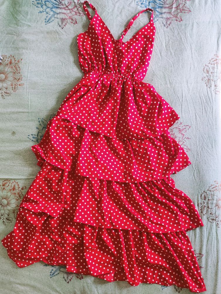 Red Polka Print Maxy Dress