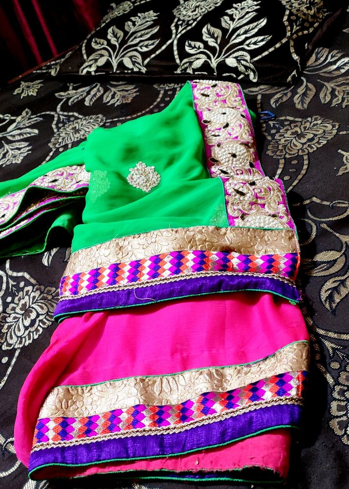 Heavy Designer Pink And Green Saree