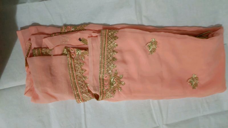 Peach Colour Pure Georgette Saree