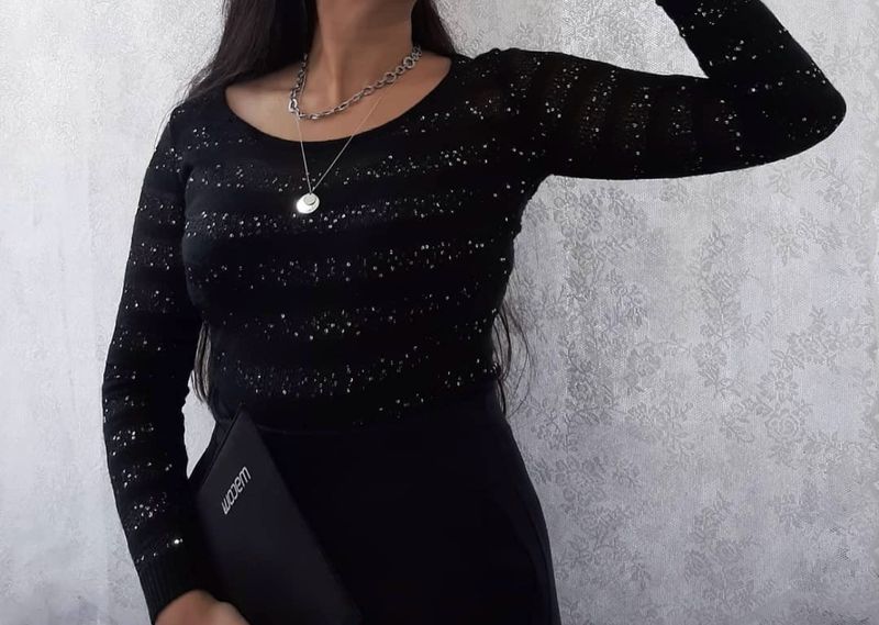 Knitted Sequin Sweatshirt In Black