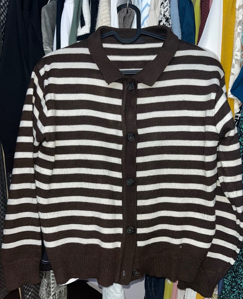 Brown And White Strip Sweater