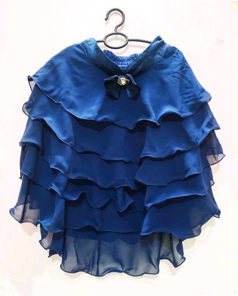 Party Salsa Navy Blue Frill Skirt With Satin Belt