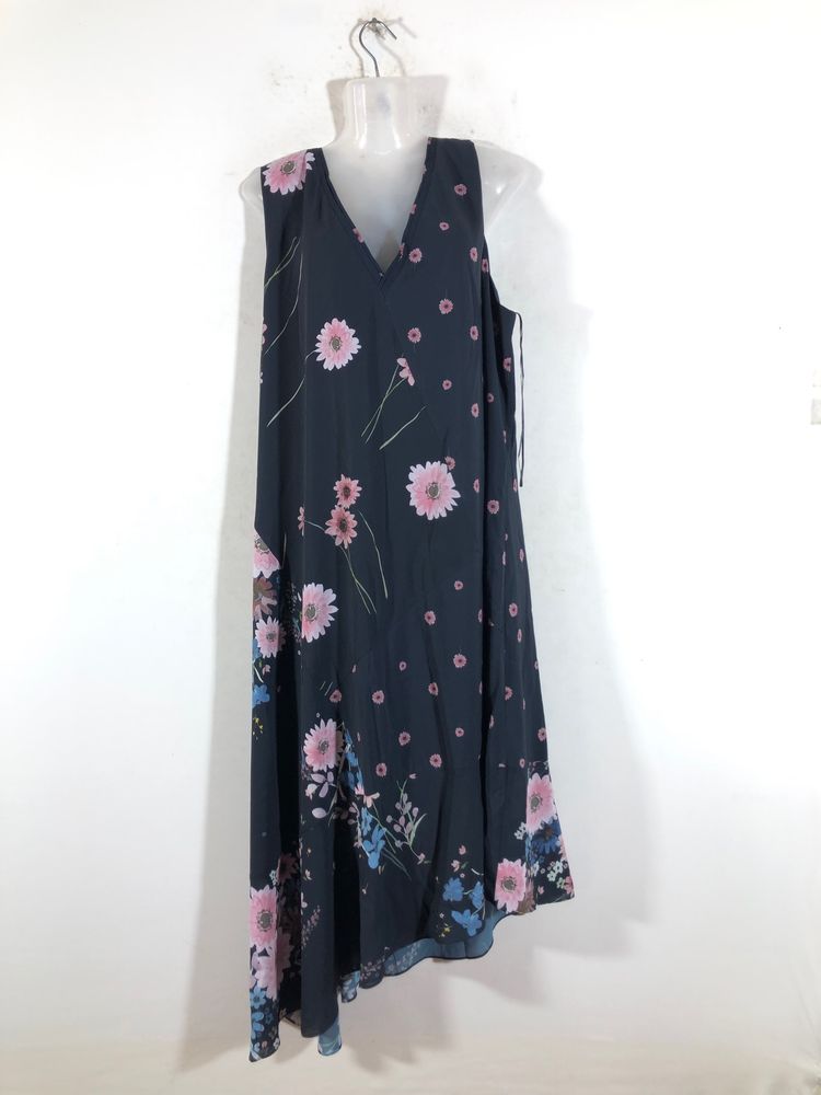 Dark Grey Floral Printed Sleeveless Dress