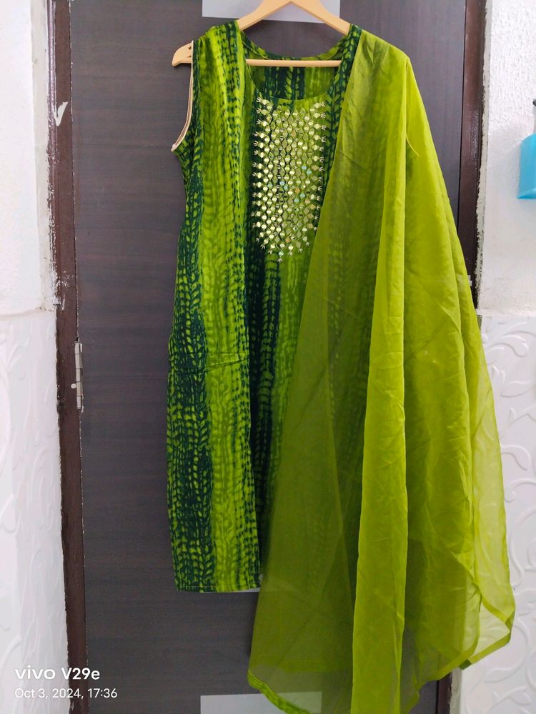 New Unused Shibori MirrorWork Organza Dupatta Suit