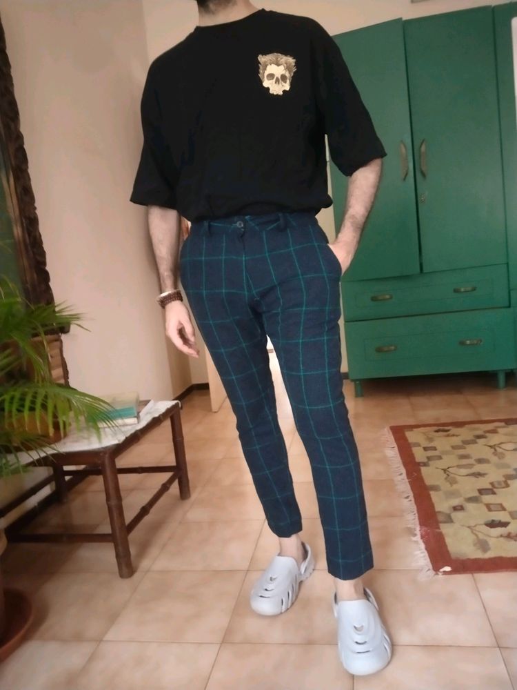 Dapper Check Woolen Fitted Trousers